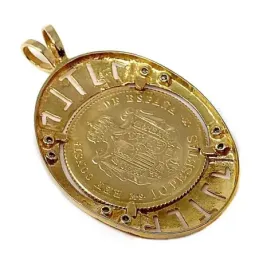 Colgante oro 18k bicolor 31mm. moneda alfonsina circonitas [AC0033]
