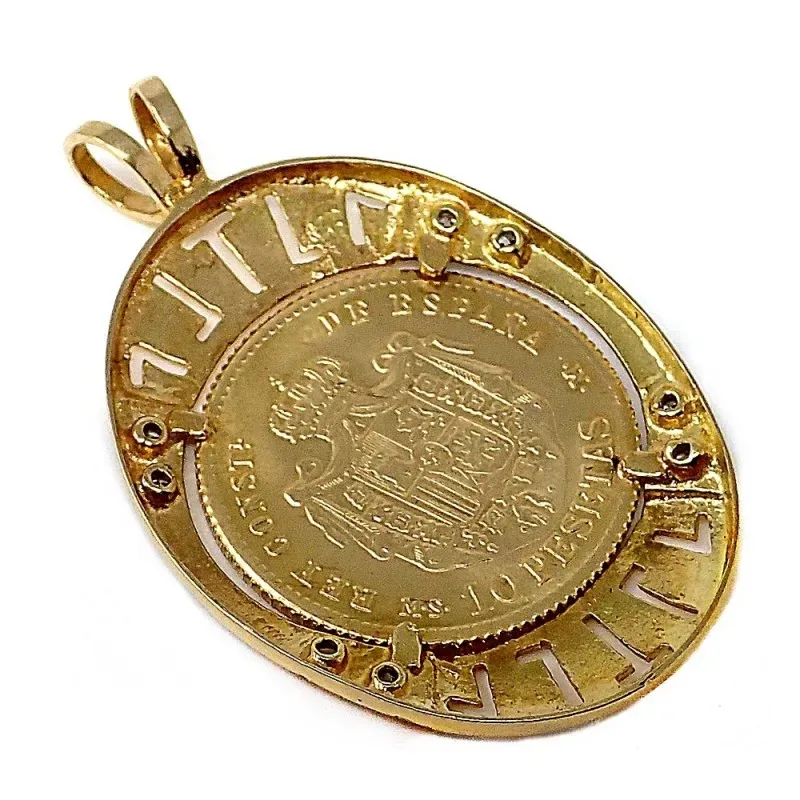 Colgante oro 18k bicolor 31mm. moneda alfonsina circonitas [AC0033]