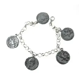 Pulsera plata Ley 925m. 19cm. rolo fetiches monedas [AC0044]