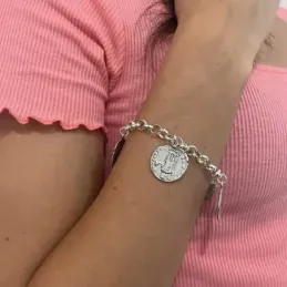 Pulsera plata Ley 925m. 19cm. rolo fetiches monedas [AC0044]