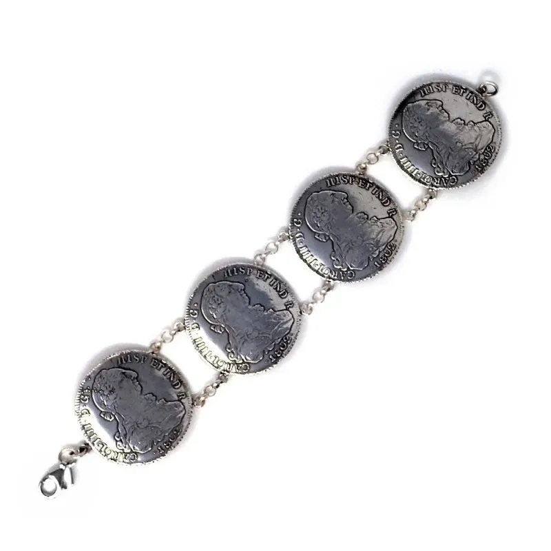 Pulsera plata Ley 925m. oxidada 20cm. monedas antiguas [AC0045]