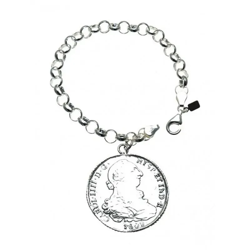 Pulsera plata Ley 925m. 19cm. rolo fetiche moneda antigua [AC0046]