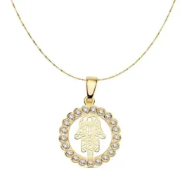 Gargantilla oro 18k 42cm. Mano de Fátima 16mm. circonitas [AC0107]