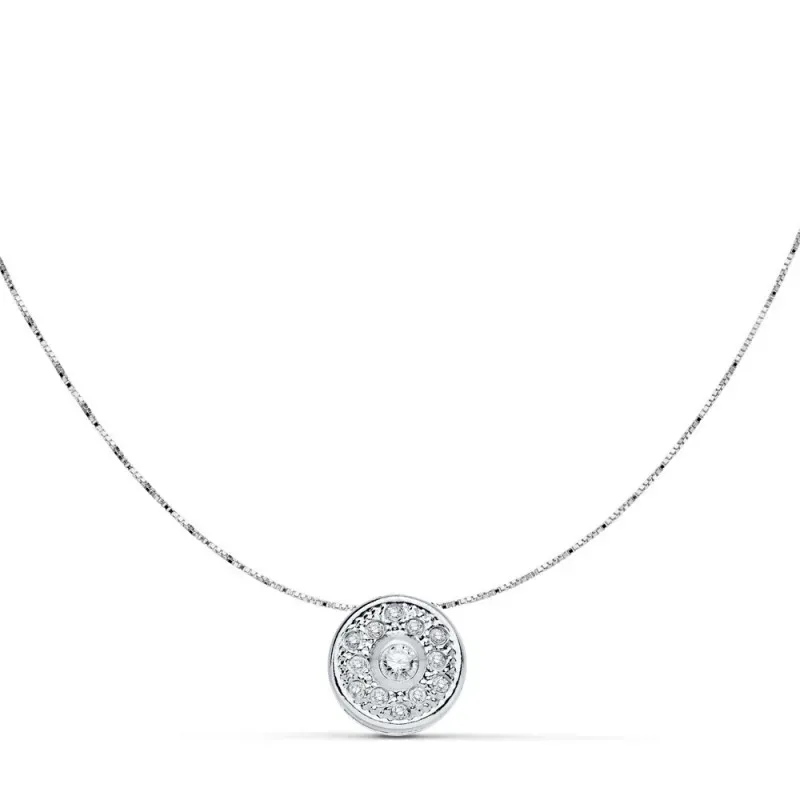 Gargantilla oro blanco 18k cadena 42cm. colgante circonitas [AC0120]