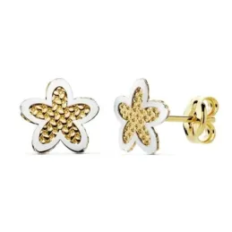 Pendientes oro 18k bicolor 7mm. niña flor tallados 5 pétalos [AC0135]