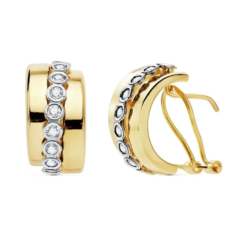 Pendientes oro 18k bicolor 17mm. bandas anchas circonitas [AC0154]