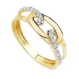 Sortija oro 18k bicolor circonitas cadena entrelazada [AC0175]