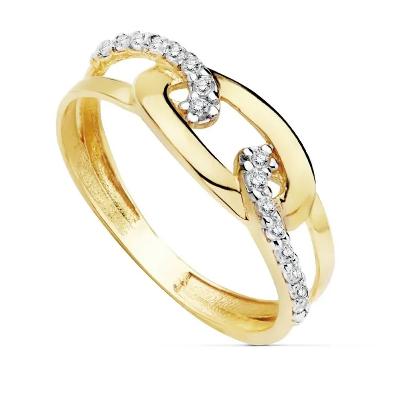 Sortija oro 18k bicolor circonitas cadena entrelazada [AC0175]