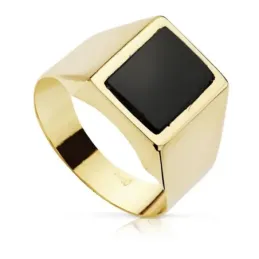 Sello oro 18k hombre centro onix canto vivo 10x8mm. cuadrado [AC0176]
