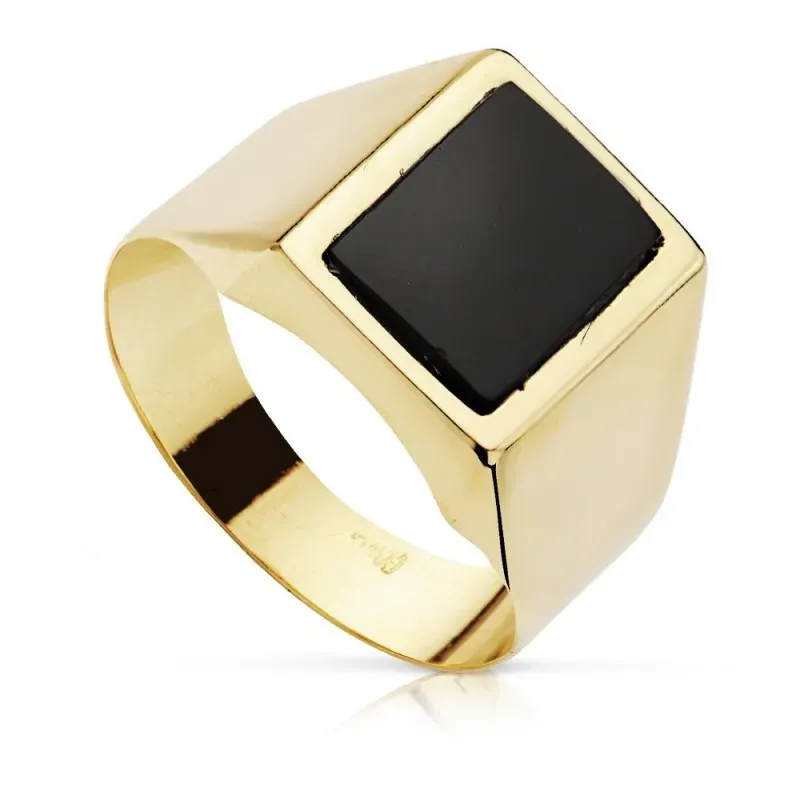 Sello oro 18k hombre centro onix canto vivo 10x8mm. cuadrado [AC0176]