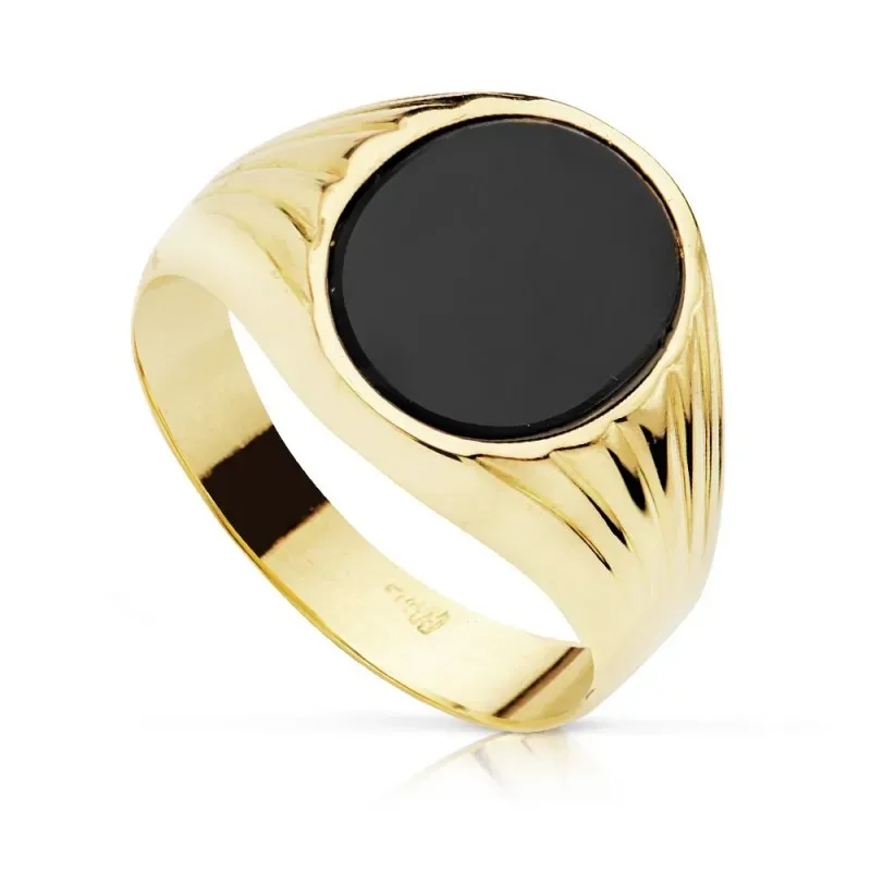 Sello oro 18k hombre centro piedra onix oval 12x10mm. tallado [AC0177]