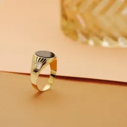 Sello oro 18k hombre centro piedra onix oval 12x10mm. tallado [AC0177]