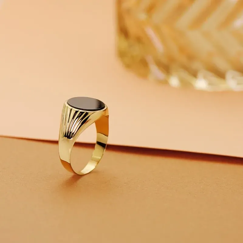 Sello oro 18k hombre centro piedra onix oval 12x10mm. tallado [AC0177]