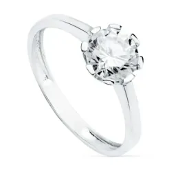 Solitario oro blanco 18k circonita 7mm. garras liso [AC0181]