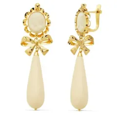 Pendientes oro 18k largos 62mm. camafeo lazo piedra beige [AC0208]