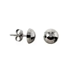 Pendientes oro blanco 18k media bola 6mm. tallada brillo [AC0847]