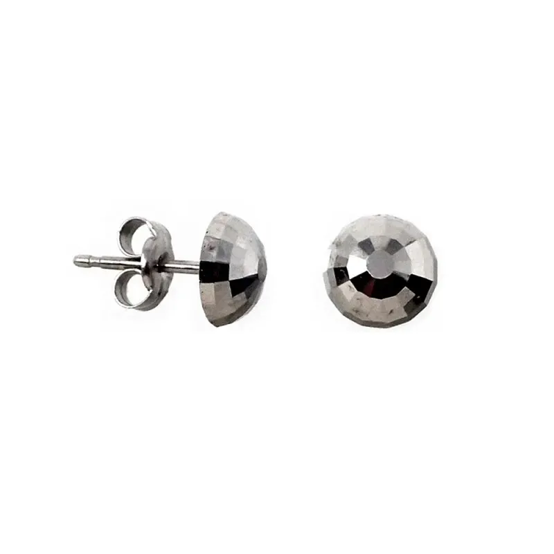Pendientes oro blanco 18k media bola 6mm. tallada brillo [AC0847]