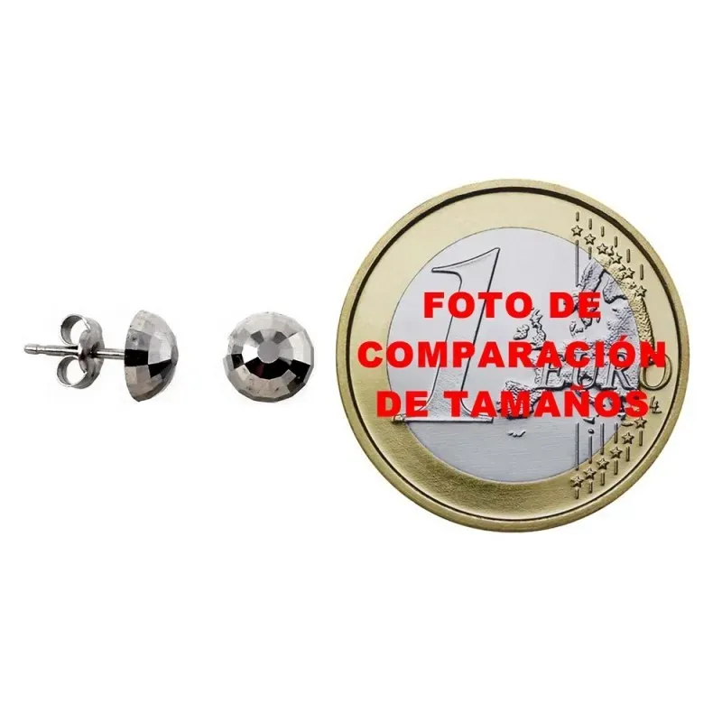 Pendientes oro blanco 18k media bola 6mm. tallada brillo [AC0847]