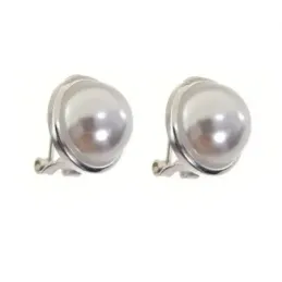 Pendientes plata Ley 925m media perla bocel cierre omega [AC0310]