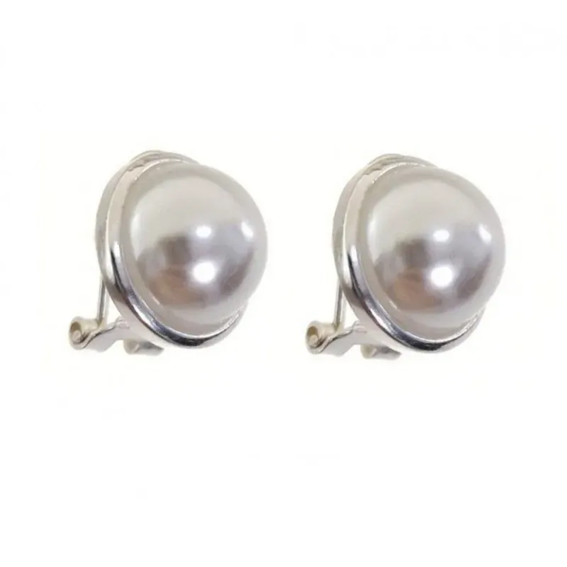Pendientes plata Ley 925m media perla bocel cierre omega [AC0310]