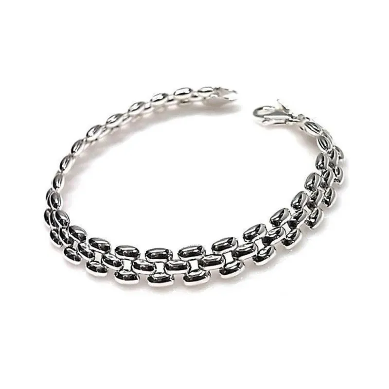 Pulsera plata Ley 925m lisa tipo panter brillo [AC0311]