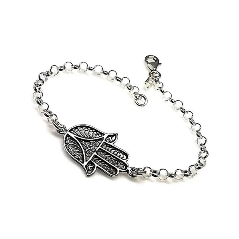 Pulsera plata Ley 925m cadena rolo 18.5cm. mano de Fátima [AC0321]