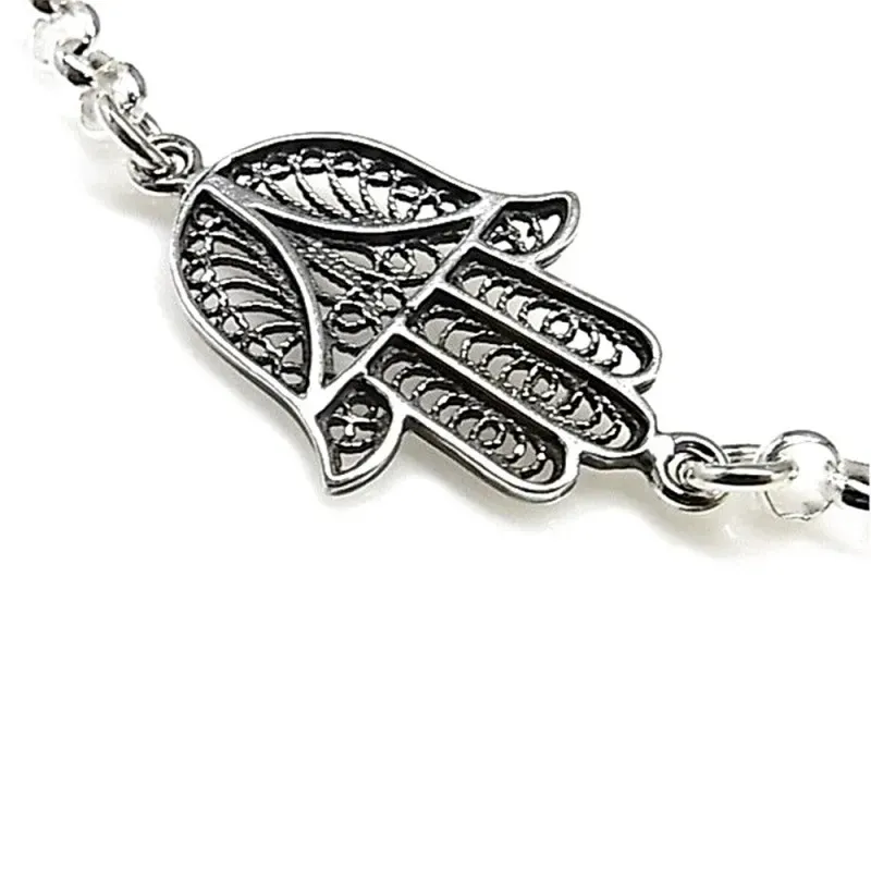 Pulsera plata Ley 925m cadena rolo 18.5cm. mano de Fátima [AC0321]