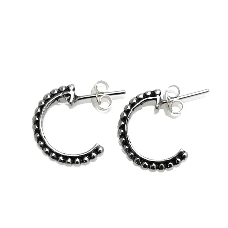 Pendientes aros plata Ley 925m oxidados 15mm. bolas presión [AC0395]