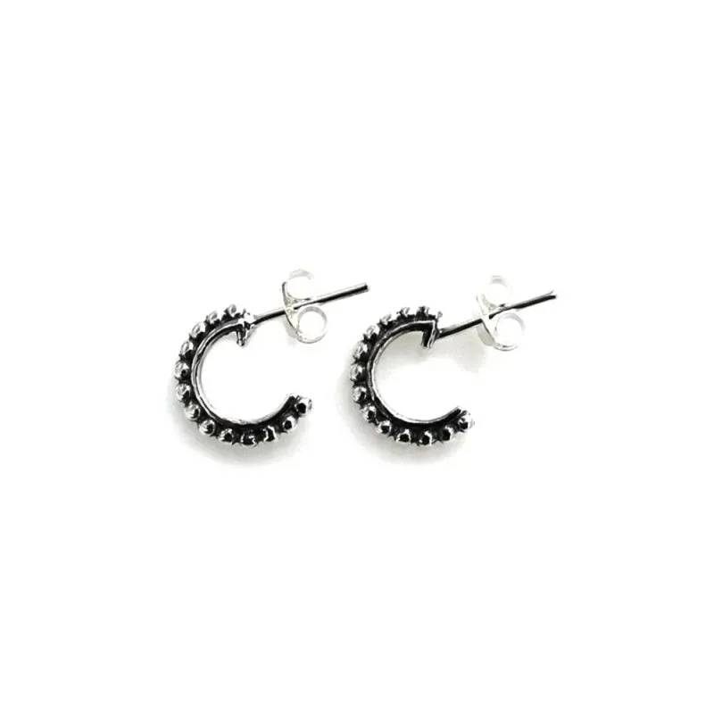 Pendientes aros plata Ley 925m oxidados 10mm. bolas presión [AC0396]