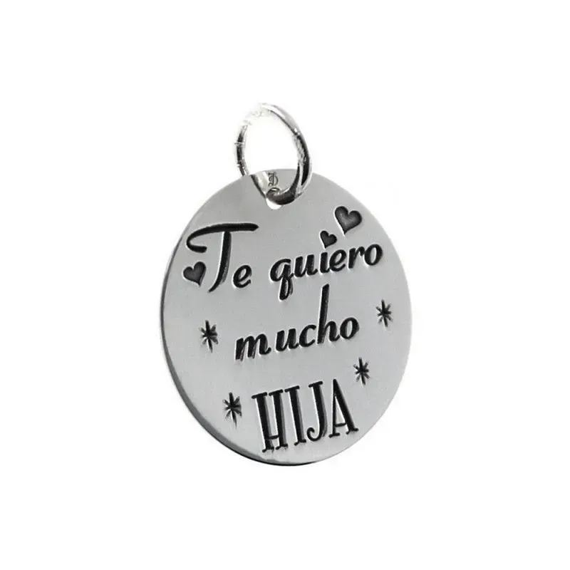 Colgante plata Ley 925m disco mensaje TE QUIERO MUCHO HIJA [AC0403]