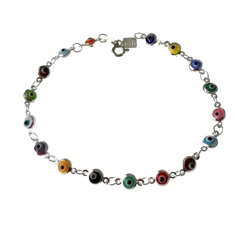 Pulsera plata Ley 925m 19cm. motivos ojos turcos colores [AC0438]