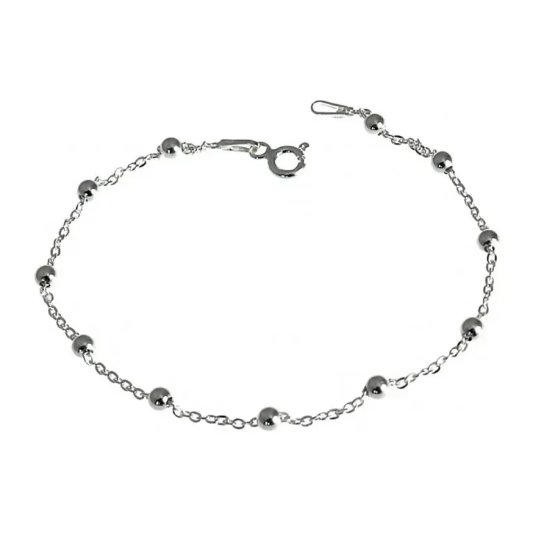 Pulsera plata Ley 925m 18cm. cadena combinada bolitas [AC0456]