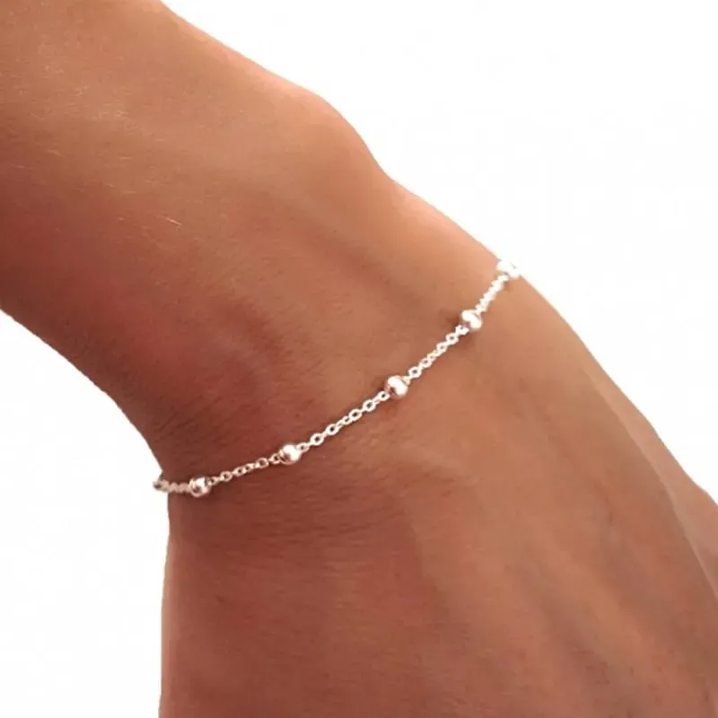 Pulsera plata Ley 925m 18cm. cadena combinada bolitas [AC0456]