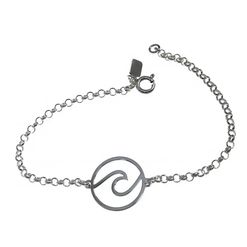 Pulsera plata Ley 925m motivo ola 18cm. calada cadena rolo [AC0462]
