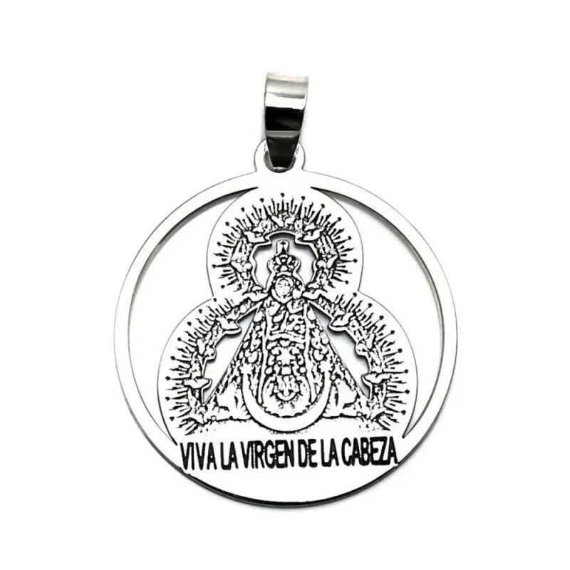Colgante plata Ley 925m medalla 26mm. Virgen de la Cabeza [AC0463]