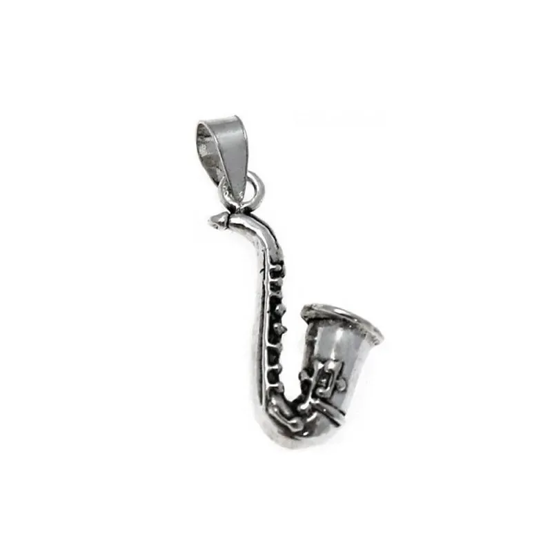 Colgante plata Ley 925m motivo saxofón 25mm. liso [AC0577]