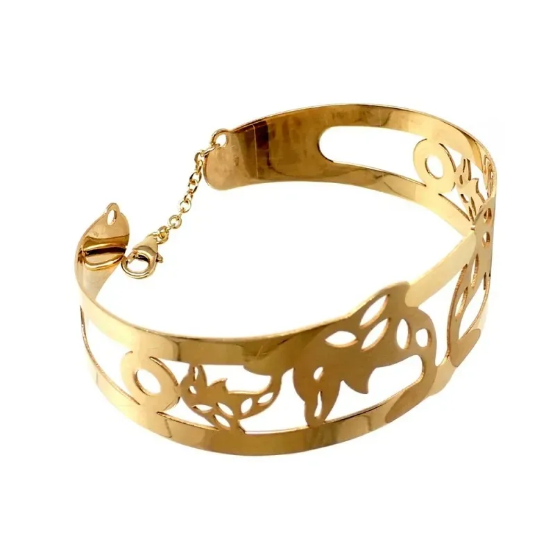Pulsera oro 18k brazalete delfines matizados calada [AB9838]