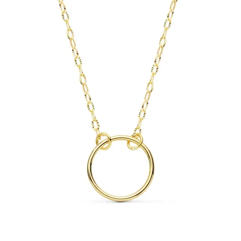 Gargantilla oro 18k Karma cadena tallada brillo 42cm aro 11mm [AC0907]