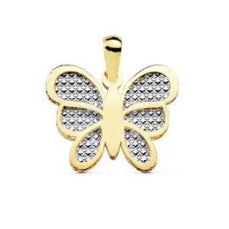 Colgante oro bicolor 18k motivo mariposa 17mm. centro tallado [AC0911]