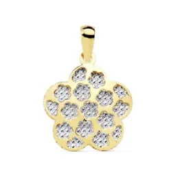 Colgante oro bicolor 18k motivo flor 17mm. centro tallado [AC0912]