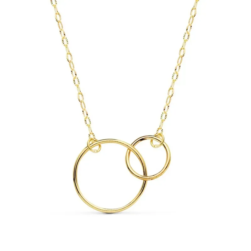 Gargantilla oro 18k Karma cadena tallada 42cm. doble aro [AC0914]