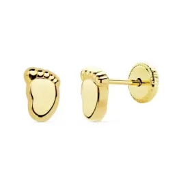 Pendientes oro 18k pie bebé 6.5mm. niña lisos tuerca [AC0923]