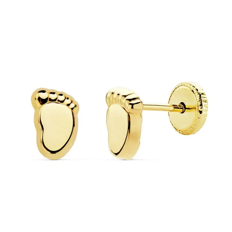 Pendientes oro 18k pie bebé 6.5mm. niña lisos tuerca [AC0923]