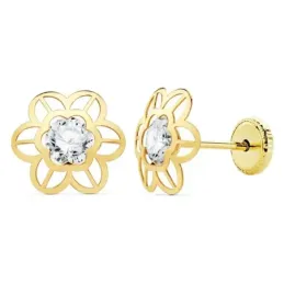 Pendientes oro 18k margaritas 9mm. caladas centro circonita [AC0927]