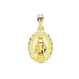 Medalla oro 18k Virgen Milagrosa 17mm. oval cerco tallado [AC0940]