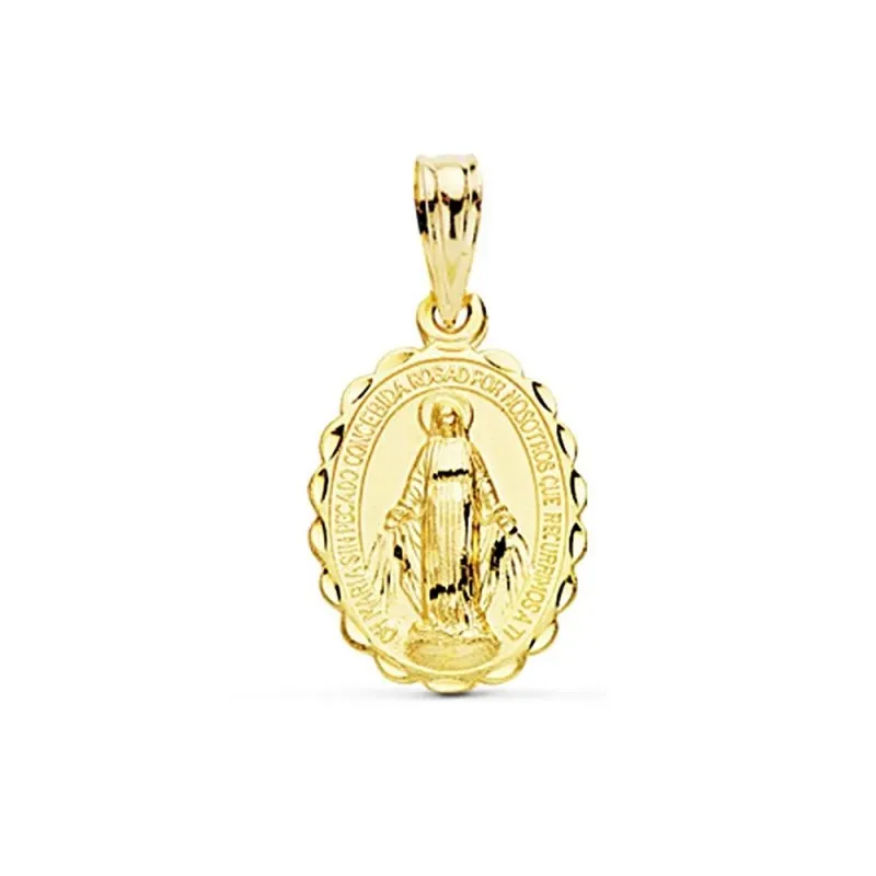 Medalla oro 18k Virgen Milagrosa 17mm. oval cerco tallado [AC0940]