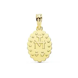 Medalla oro 18k Virgen Milagrosa 17mm. oval cerco tallado [AC0940]