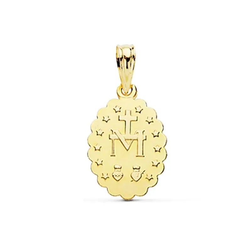 Medalla oro 18k Virgen Milagrosa 17mm. oval cerco tallado [AC0940]