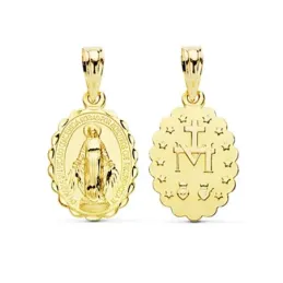 Medalla oro 18k Virgen Milagrosa 17mm. oval cerco tallado [AC0940]