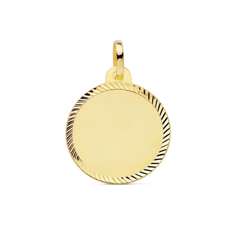 Colgante oro 18k disco 18mm. liso cerco tallado [AC0944]